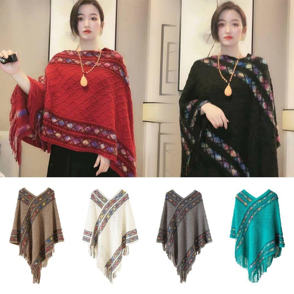 Winter Warm Rhombic Stripe Tassel Shawl Imitation Cashmere Knitting Wraps Women Fashion