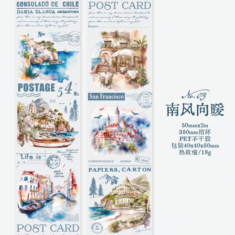 5cm*2m Vintage PET Landscape Girl Tape Decorative Stick Labels Diary Album Scrapbooking Material Handmade Junk Journal Supplies