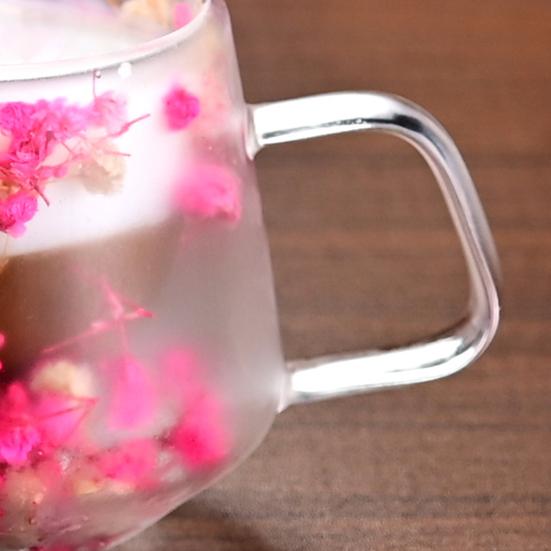 200ML Clear Glass Mug Double Wall Insulated Cup with Handle Aesthetic Dehydrated Flower Design Heat Preserving Tumbler for Coffee Tea