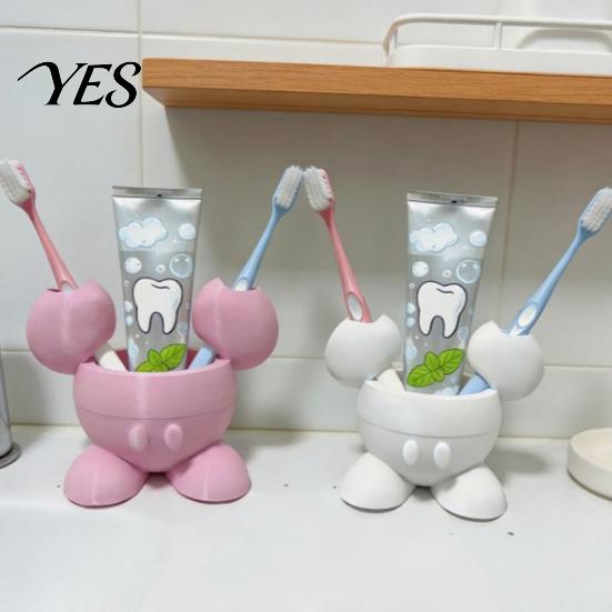 Storage Rack Toothbrush Holder, 3D Printed Durable PLA Rack, Color Bathroom Holder Partitioned Design, Cartoon Shape Compact Organizer Decor