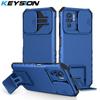 KEYSION Shockproof Case for Xiaomi POCO M5S Slide Camera Lens Protection Live Stand Phone Back Cover for Redmi Note 10S 10 Pro 4G