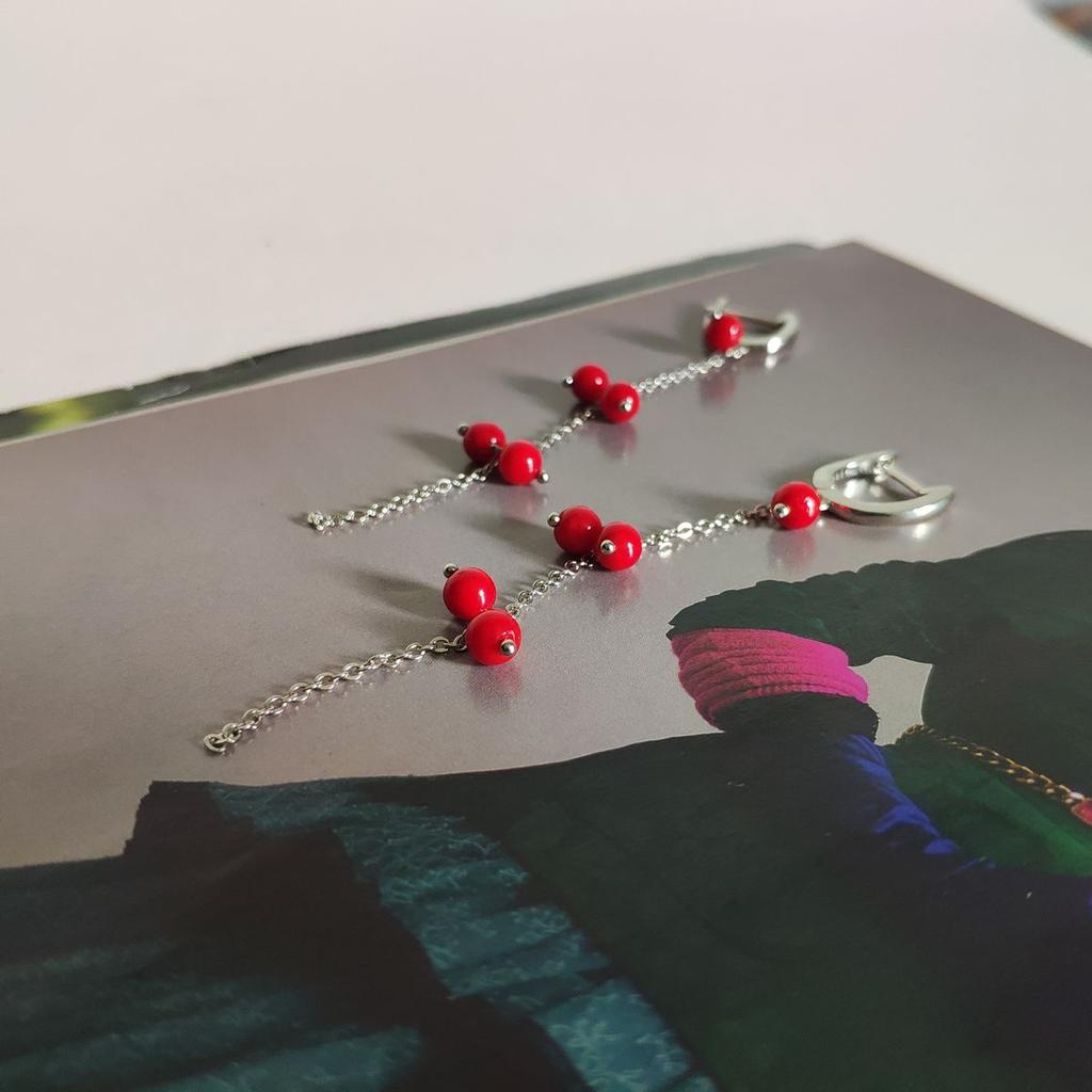 Серебряные серьги с кораллом (2147121)