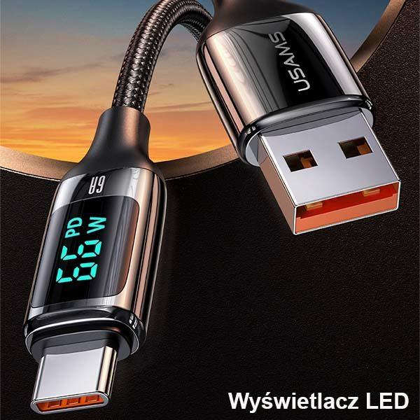 USAMS Kabel pleciony U78 USB-C 1.2mLED 6A Fast Charging biały/white SJ544USB02 (US-SJ544)