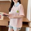 Navava Women Lovely Flower ConTrasT Collar ShorT Sleeve T shirT nT2499