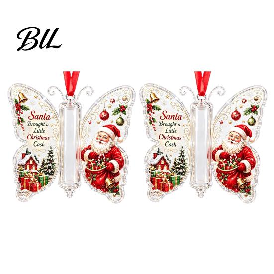 Holiday Party Hanging Decor Butterfly Cash Gift Ornament, Christmas Money Holder with Gifts for Family Friends Festive Print, Acrylic Tree Pendant