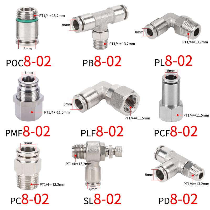 SUS 304 Stainless Steel Pneumatic Hose Fitting PC PCF PL PE PU 8mm Full Metal Quick Release Pipe Connector Joint 1/2 1/8 1/4 3/8 Engine Gaskets 6