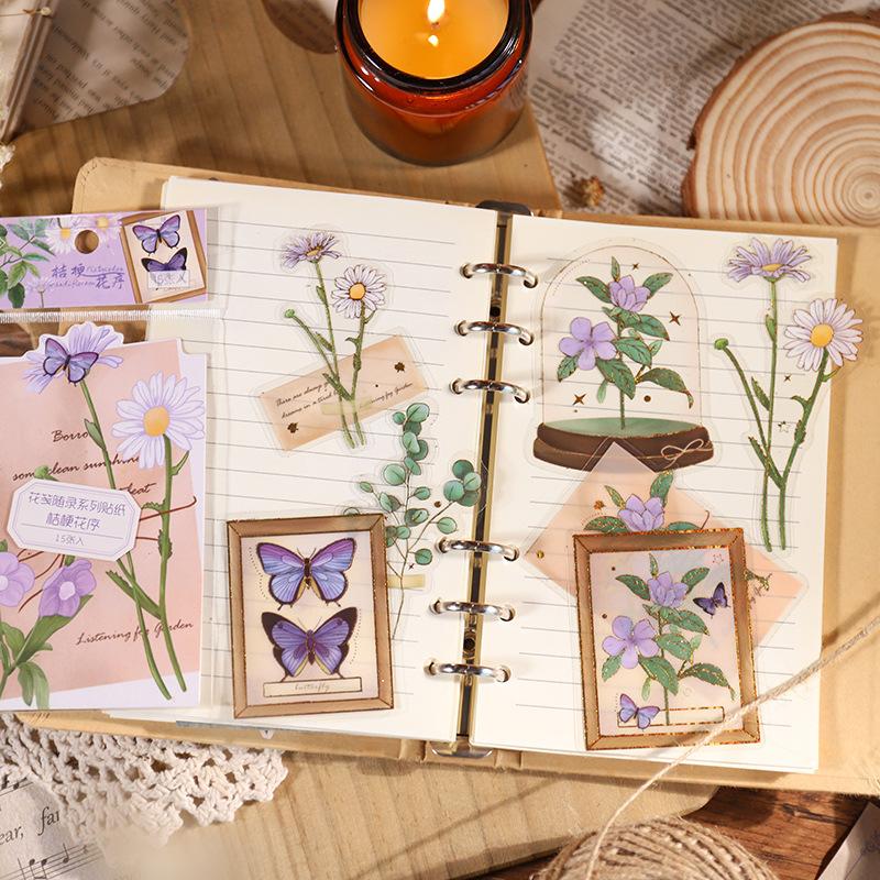 15pcs/lot Kawaii Stationery Stickers flower Diary Planner Decorative Mobile Sticker Scrapbooking Journal DIY Craft Sticker
