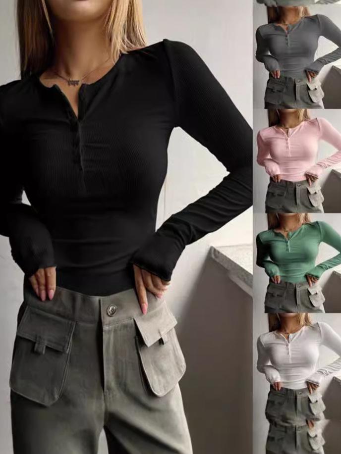 2024 Autumn/Winter Women's Button Ribbed Slim-fit Knitted Sweater for Europe and America