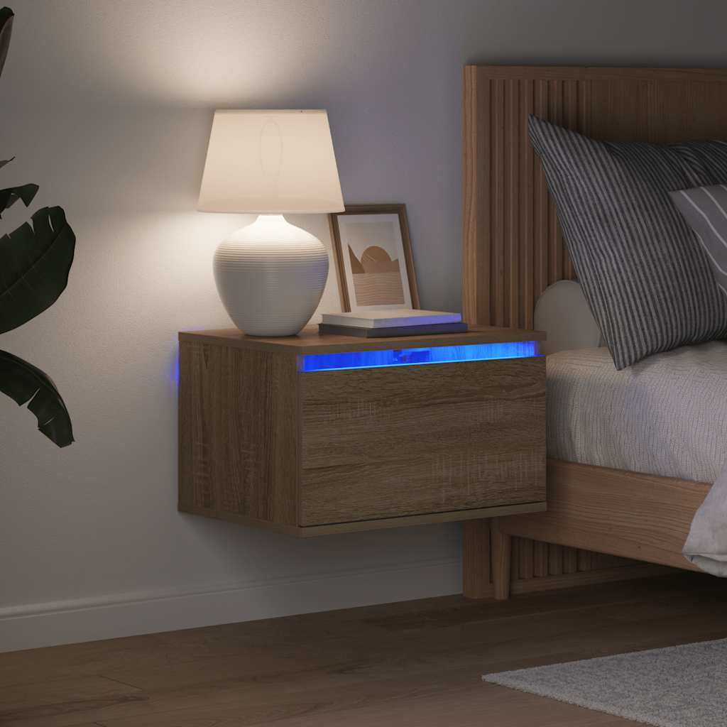 Vidaxl Wiszące Szafki Nocne Z Led, 2 Szt., Dąb Sonoma