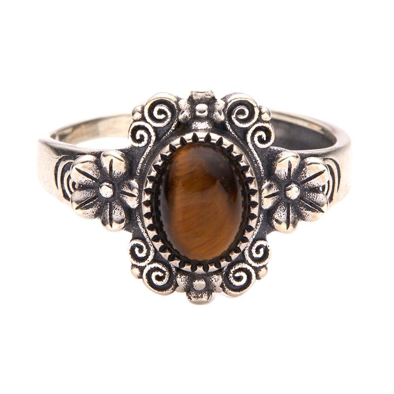 Серебряное кольцо Baotai из стерлингового серебра S925, инкрустированное натуральным тигровым глазом, с черной и золотой меткой, сине-золотого цвета, женское, ретро, персонализированное, открытое кольцо