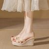 Wedge Heel Thick-soled Fish Mouth Slippers Women's New Summer Open-toe Wear Waterproof Table High-heeled Straw Sandals