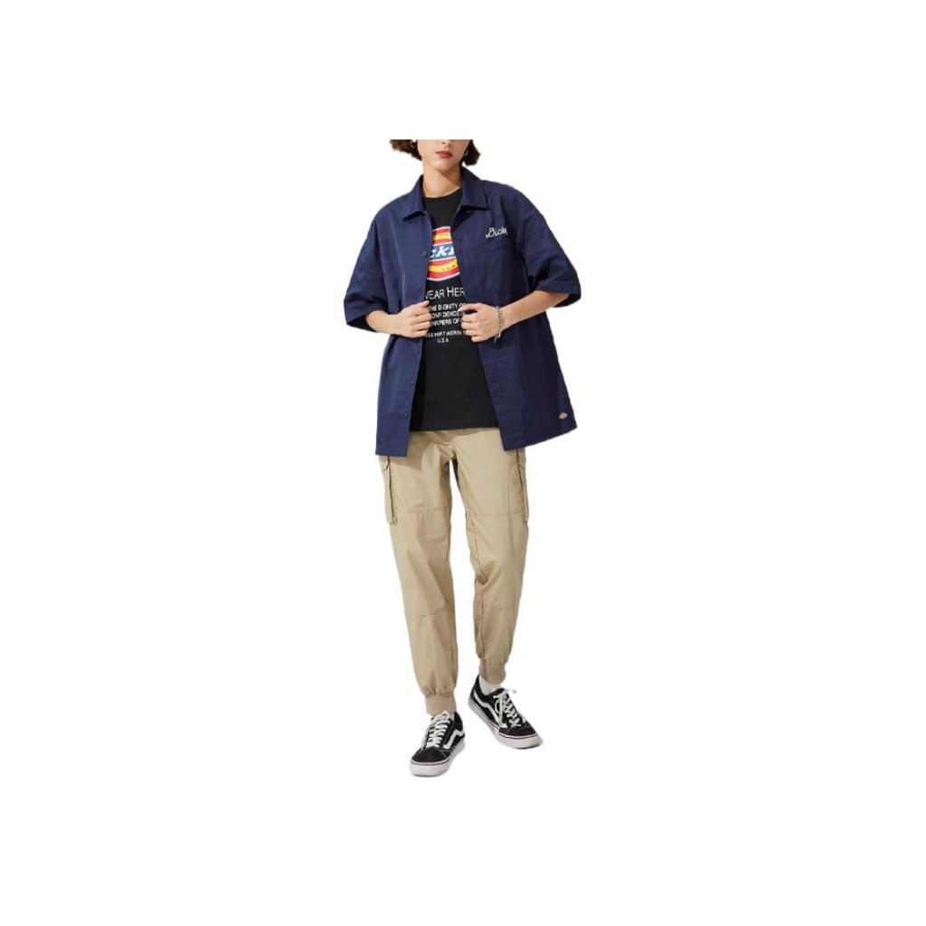 Dickies Рубашка с вышитым логотипом, нагрудный накладной карман, однобортная, с коротким рукавом, унисекс, темно-синяя DK010211-B29