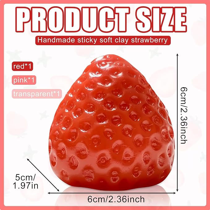 3 Pack Big Taba Squishies Strawberry, Cute Strawberry Squeeze Toys, Upgraded Fruit Stress Relief Toys