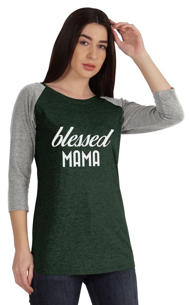 Inkmeso Футболка Blessed Mama, топы для мам, реглан, рукав четверть, графическая рубашка