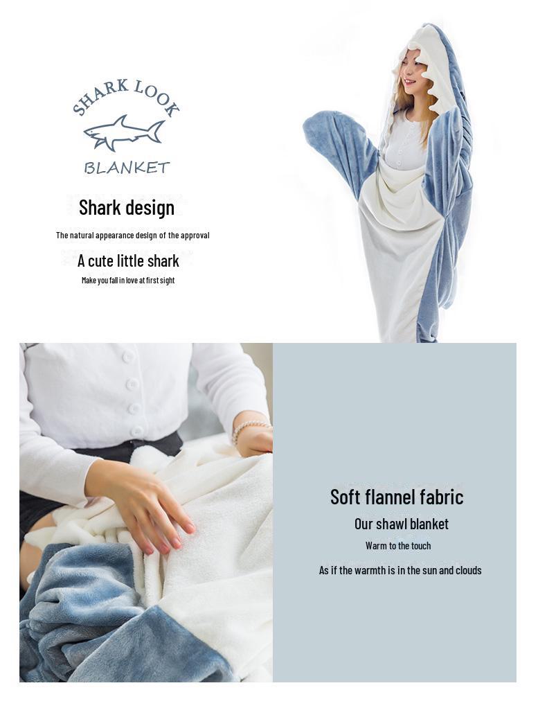 Спальный мешок с капюшоном Shark Flannel: Милое мультяшное цельное пижамное одеяло