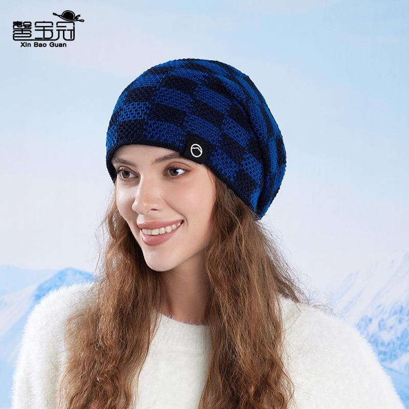 Winter Warm Plaid Knit Hat For Men Women Fleece Lined Earmuff Beanie
