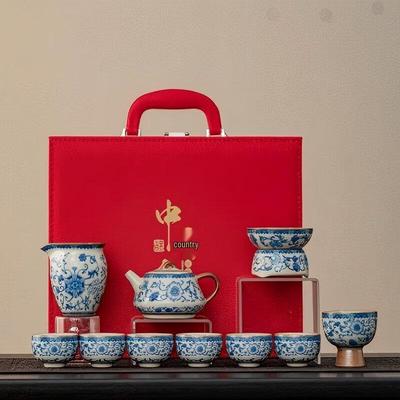 Taodingxuan 11-предметный сине-белый цветочный чайный набор в стиле ру