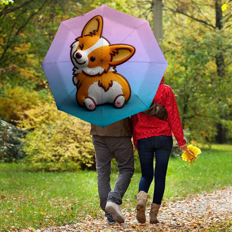 1 шт. Милый автоматический складной зонт-корги, прочный железный каркас с 8 ребрами, подходит для путешествий, повседневного использования, на день рождения, декоративный подарок 40
