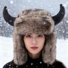 Зимняя лыжная шапка с забавным дизайном в виде рожек, с мягкой плюшевой подкладкой, удобная шапка для взрослых, защита от холода