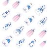 24 Pcs French Tip Press On Nail Short Almond False Nail Bows Full Cover Stick On Nail Blue Flowers Acrylic Nail