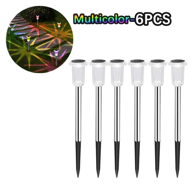 6 шт. Солнечный уличный светильник RGB Ночные огни IP65 Водонепроницаемый Нержавеющая сталь Длительное время работы от батареи Рождественский декор Сад Двор Пешеходная дорожка Декор для газона