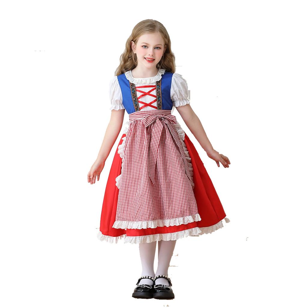 Girls Traditional Costume with Lace Trimmed Dress for Festivals and Themed Events Cosplay Outfit