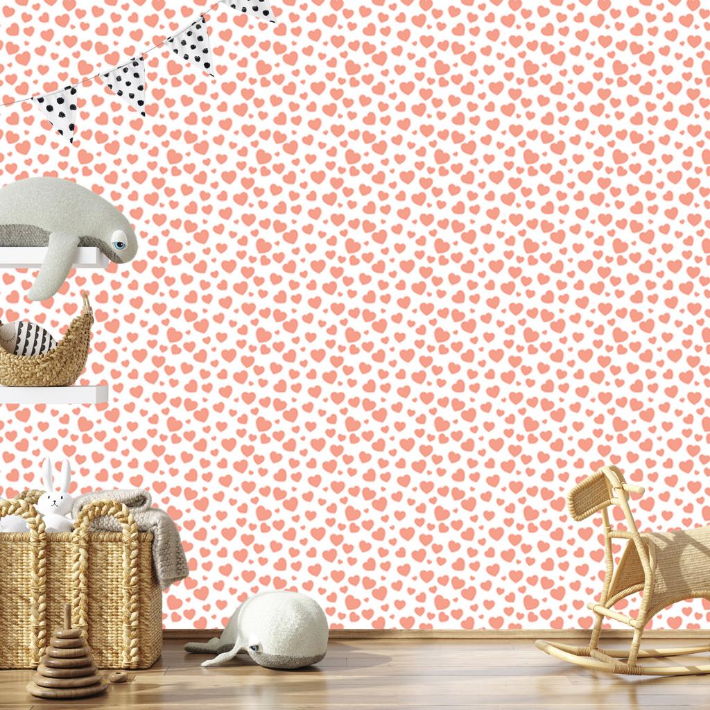 Heart Wallpaper Coral, White and Peach 50x1000