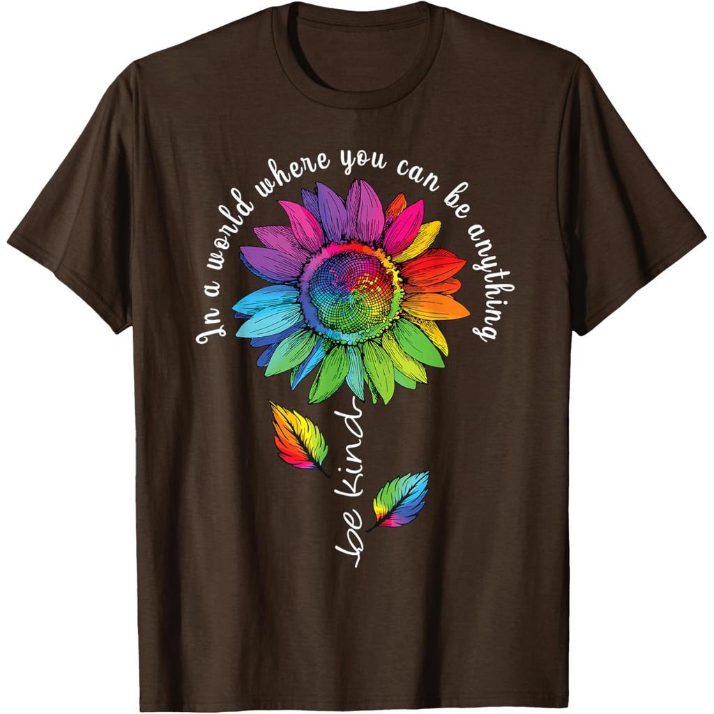 Rainbow Sunflower Be Kind Autism Awareness Graphic Tee Casual Cotton T-Shirt Unisex