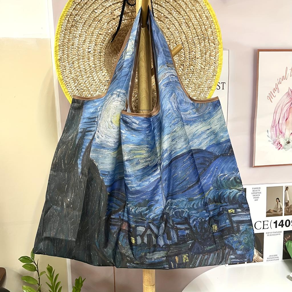 Модная картина маслом с цветочным узором Большая сумка Складная сумка через плечо большой емкости Сумка для покупок для мамы