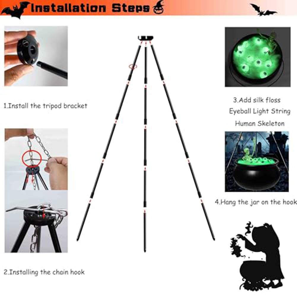 Halloween Witch Cauldron with Green Light Eyeballs for Outdoor Garden Lawn or Patio Decoration 30 7 Inch Tall Tripod