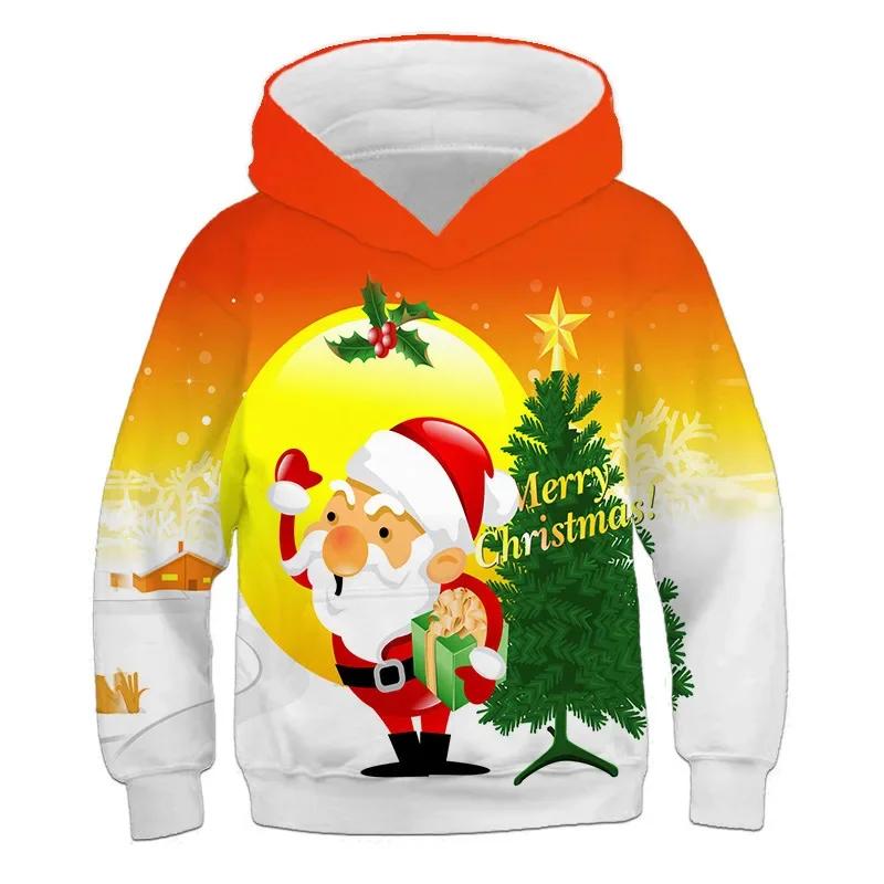 Spring Autumn Kids Christmas Santa Claus Hoodie Men Cartoon Pullover Adult Casual Hooded Clothing Boys Girls Fashion Top Coat
