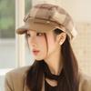 Japanese and Korean Spring and Autumn Octagonal Hat Women's Plaid Beret Casual and Versatile British Style Baseball Cap Warm Painter Hat