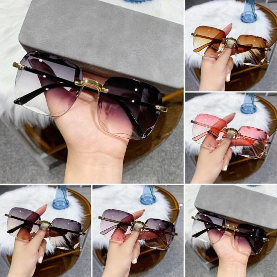 Женские солнцезащитные очки для защиты глаз, градиентные цветные солнцезащитные очки без оправы, анти-УФ-декоративные солнцезащитные очки для отдыха на открытом воздухе, пляжные аксессуары для глаз