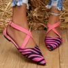2024 New Striped Pointed Toe Ballet Flats Women Spring Summer Cross Strap Sandals Woman Plus Size Flat Heels Casual Shoes Female