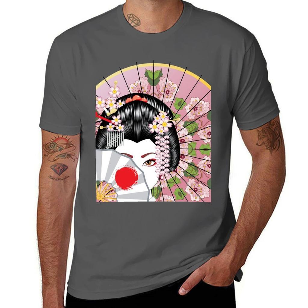 Geisha With Fan Tshirt Work Duty Casual Tshirt