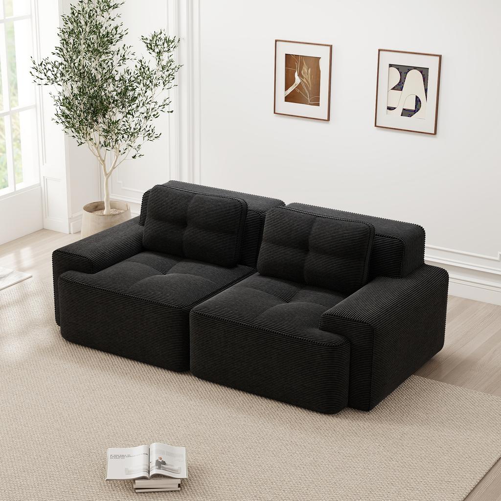 Boneless Modular Sofa, Modern Living Room Sofa with Deep Seat, Comfortable Corduroy Cloud Sofa, Loveseat Small Sofa, Sofa Bed, Black