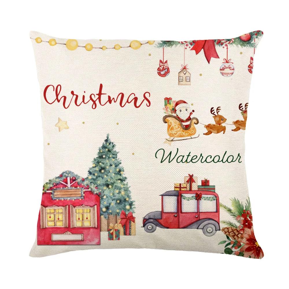 Christmas Cushion Cover Linen Pillow Covers Holiday Decoration Home Decor Salon Sofa Pillow Case Throw/Couch