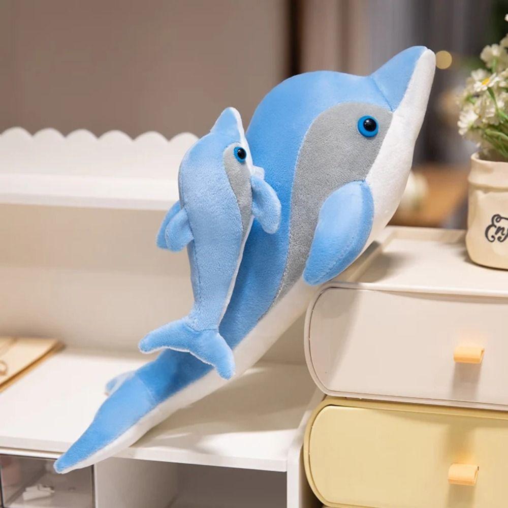 Marine Life Dolphin Mom-Child Stuffed Toys Simulation Dolphin Sofa Pillow  Kids Birthday Christmas