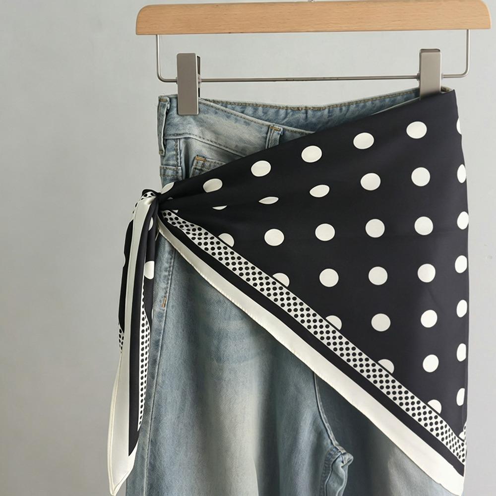 New Multi-functional Polka Dot Triangle Scarf Matching Pants Silk Satin Waist Belt Decorative Headscarf