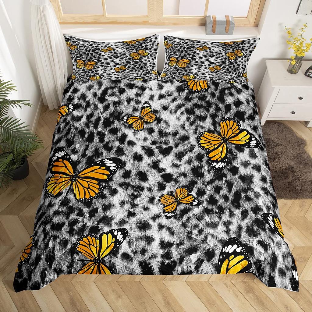 Комплект постельного белья с принтом гепарда King Queen, пододеяльник с бабочками, покрывало из меха животных, покрывало из полиэстера с принтом джунглей и дикой природы