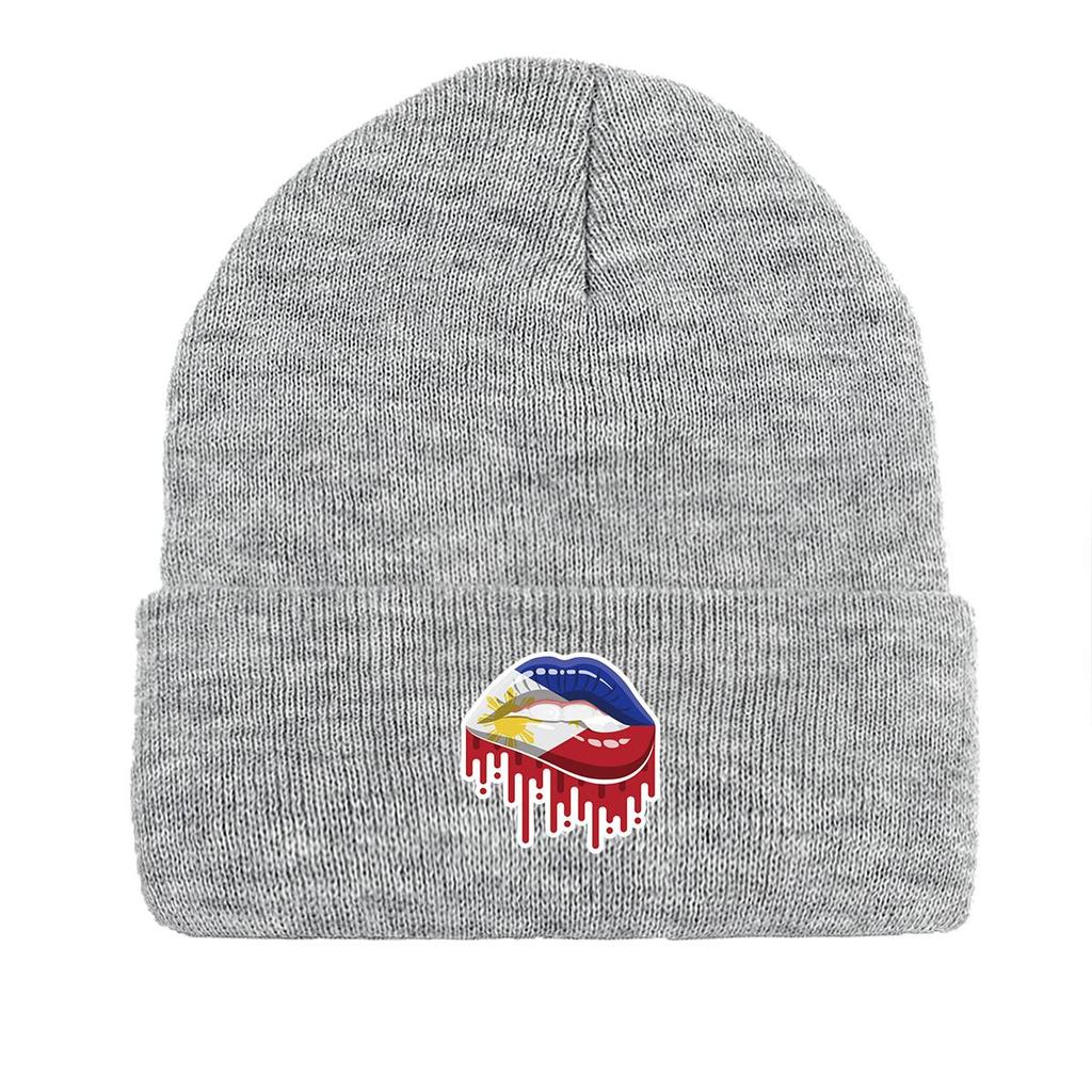 Lip Flag of Philipines Winter Knit Hat Beanie, Patriotic Skull Cap Thermal Slouchy Solid Bonnet Knitted Cap Beanie