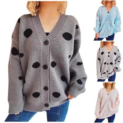 Осень и зима новый большой вязаный кардиган в горошек с V-образным вырезом однобортный свитер куртка для женщин