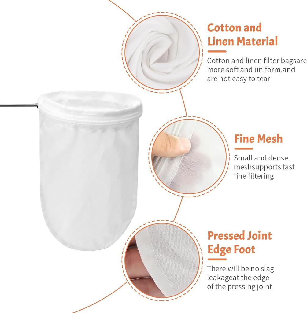Многоразовые фильтр-мешки с застежкой-молнией, стальным кольцом, фильтр-мешки для кухни, орехов, молока, кофе, чая, фруктового сока, сыра, супа, йогурта