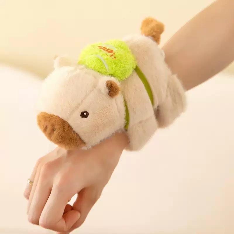 Lovely Capybara Animal Slap Snap Wrap Wristband Bracelet Plush Stuffed Animal Kawaii Capybara Hand Ring Wristband Kid Funny Toys