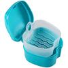 Blue Denture Case, Denture Cup with Strainer, Denture Bath Box, Denture Storage Box with Basket Net, Travel Container Holder