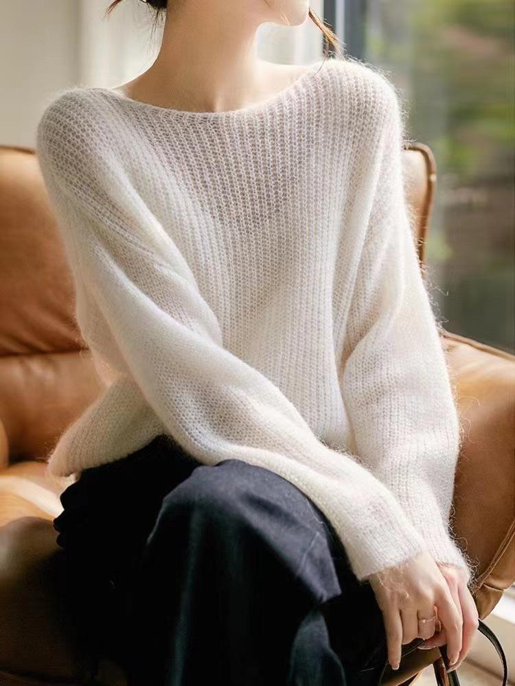 Элегантный прозрачный женский свитер, пуловер, свободный джемпер, осень-зима, мягкий теплый женский трикотажный свитер, базовые однотонные кашемировые топы