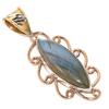Natural Labradorite TwoTone 925 Solid Sterling Silver Jewelry Pendant 1.75" G0G97