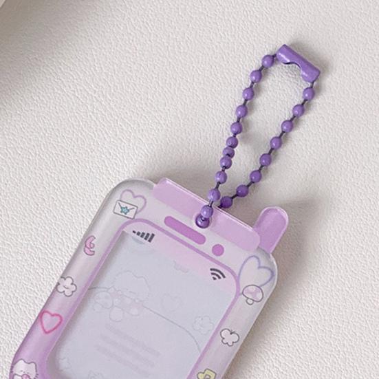 Мини-держатель для карт из акрила Милый мультяшный значок на телефон для фото на удостоверение личности Брелок-дисплей Жесткий защитный чехол для школы, офиса и коллекционирования