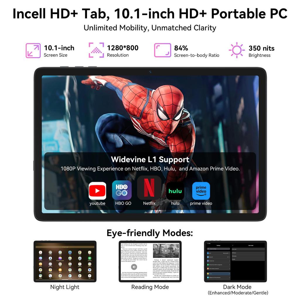 TABWEE T20 Android 15 24 ГБ ОЗУ 256 ГБ ПЗУ Планшет 10,1 дюйма 1280x800 FHD Дисплей Octa Core UMS9230 T606 ПК Планшет с клавиатурой