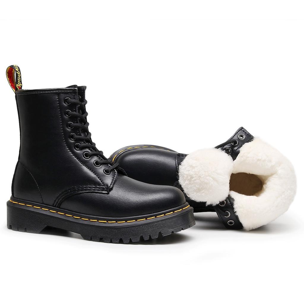 Высокие локомотивные ботинки из натуральной шерсти, ботинки из мягкой кожи с тиснением, короткие ботинки, мужские и женские ботинки на толстой плюшевой подкладке, с круглым носком, на средней толщине подошве